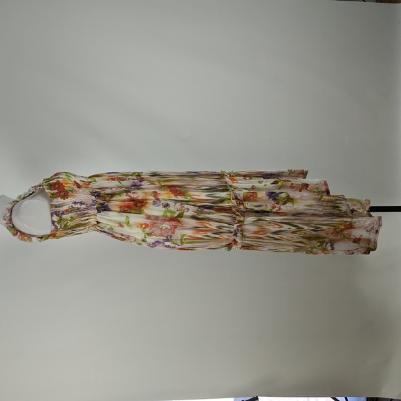 Valleygirl Dress Size 8 Cream Floral Maxi Shirring Hi-Low Hem Lined Sleeveless - Picture 5 of 12